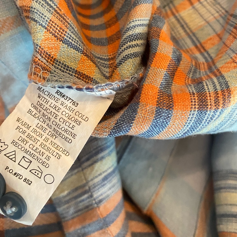 CUBAVERA Blue/Orange Plaid 100% Linen Button Front Shirt SZ L - Picture 4 of 8